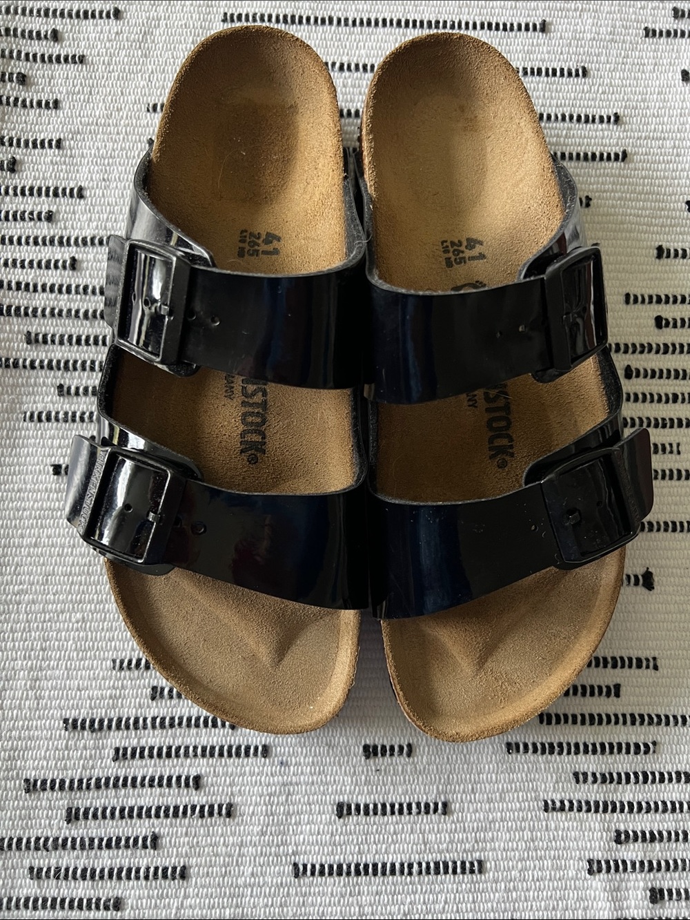 Birkenstock Black Patent Two-Strap Sandals